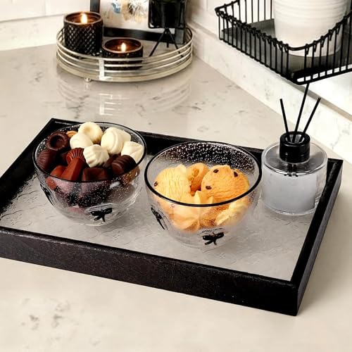 Decorative Glass Bowls with Black Bow Design - Set of 2, 14 Oz Home Decor