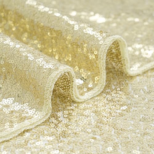 132-Inch Round Light Gold Sequin Tablecloth for Party & Wedding Decor