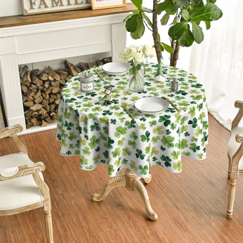 Horaldaily St. Patrick's Day Round Watercolor Tablecloth 90x90 Inch White