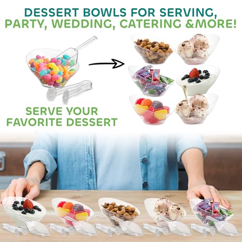 Clear Plastic Candy Bowls Set 6 oz 32 Pieces with Tongs & Scoops for Buffets
