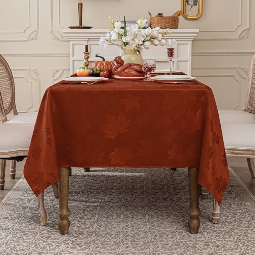 Fall Jacquard Rectangle Tablecloth 60x102 Inch Maple Rust - Autumn Decor