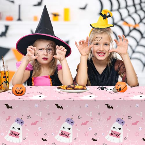 Pink Halloween Plastic Tablecloths - 3 Pack Spooky Party Table Cover - MEHOFOND
