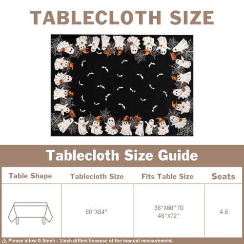 Halloween Tablecloth 60x84 Inch Rectangular Bat Spider Cobweb Ghost Reusable Washable Black Decor Variation of THIS listing