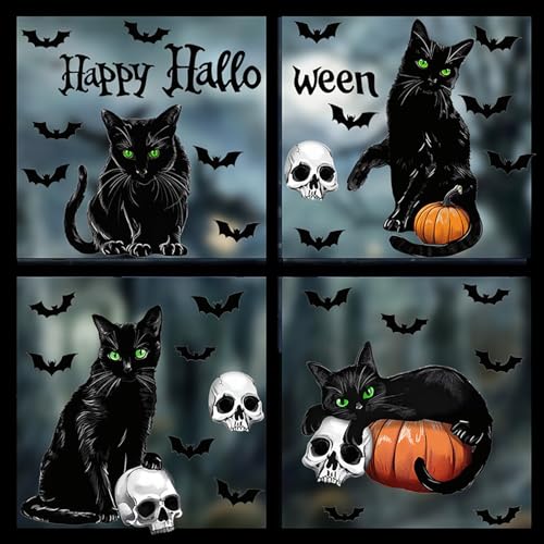 Halloween Window Clings Stickers Black Cat Pumpkin Bat Skull Set H-ws3