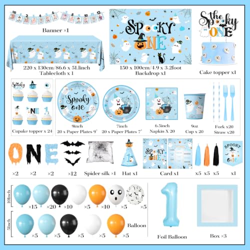 Spooky One Birthday Decorations Boy - Blue Halloween 1st Party Kit - Variation of THIS listing