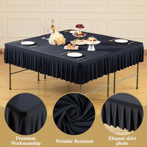 Black Square Tablecloth 54x54 Inch Elastic Fit 2 Pack for 54" Tables - Party Talk
