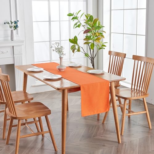 Bright Orange Faux Linen Table Runner 14x71 Inches - Waterproof & Wrinkle-Resistant