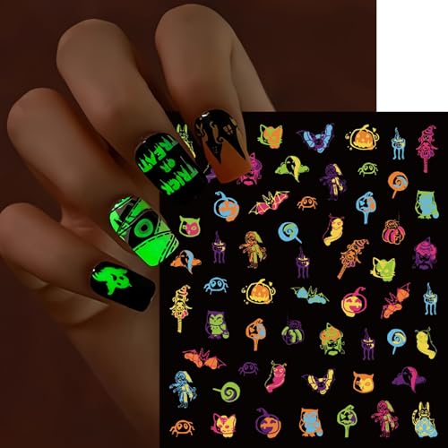 Glow in Dark Halloween Nail Stickers - Ghost Skull Pumpkin Bat 3D Luminous Decals (Luminous Ghost)