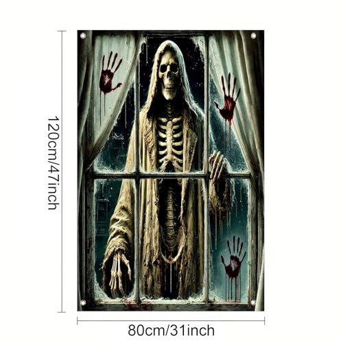 Halloween Reaper Skeleton Window Cover - 31x47 Inch Door & Window Decor