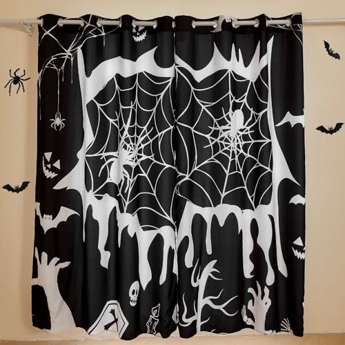 Halloween Curtains for Living Room & Bedroom - Black Spider Web 2 Panels - 55W x 84L - Variation of Black / 55W x 84L