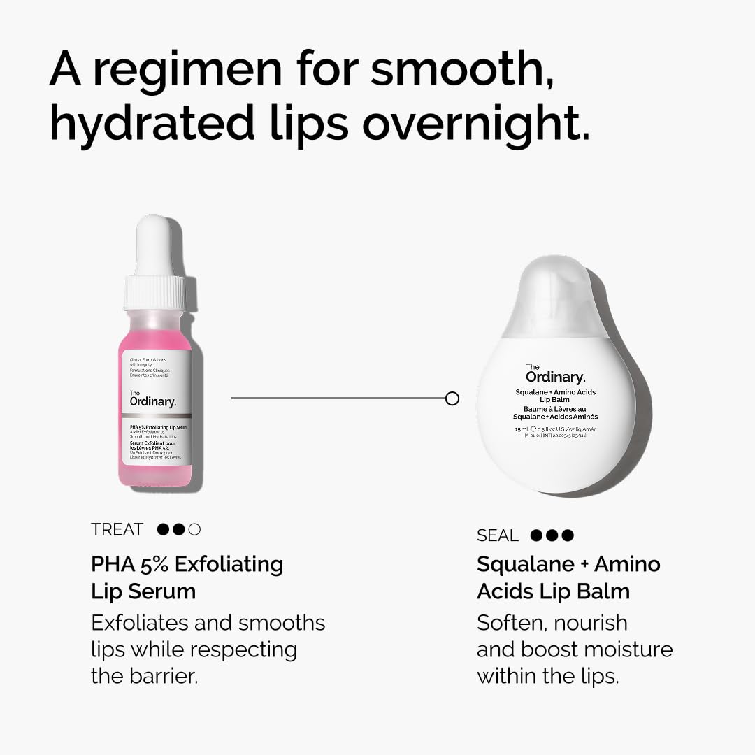 The Ordinary Lip Care Duo | PHA 5% Exfoliating Lip Serum & Squalane Lip Balm Set - 0.5 Fl Oz
