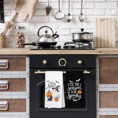 Halloween-4 Black and White Kitchen Dish Towels Set of 2 - 16x24in Decorative Towels