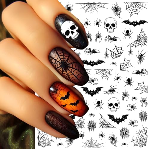 Halloween Nail Stickers Set - 4 Sheets Dark Spooky Web Bat Skull Designs - Variation of Halloween 4 Sheets
