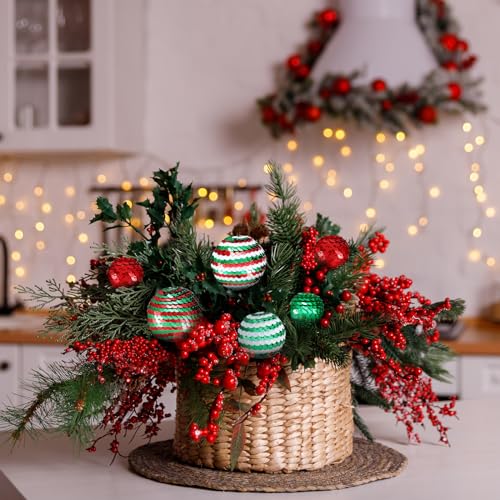 Christmas Sequin Ball Picks Set - Red Green White 40 Pcs Holiday Decor
