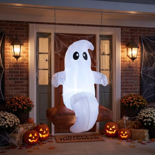 5 ft Outdoor Inflatable Halloween Swinging Ghost Decoration with LED Lights