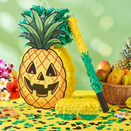 Spooky Pineapple Piñata - 16 Inch Halloween Party Decoration with Stick & Confetti