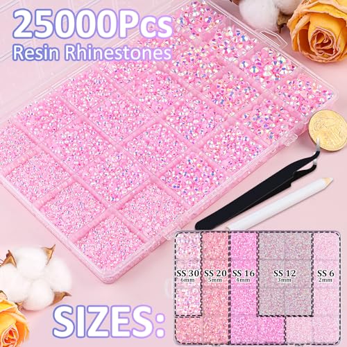 Light Pink AB Resin Rhinestones 25000pcs Craft Gems with Glue - Large Pack