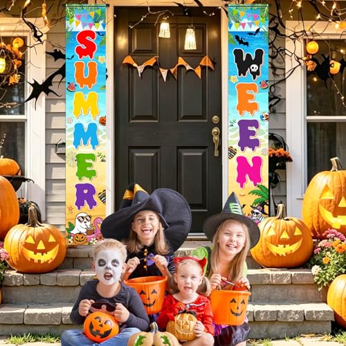 Summerween Party Banner - Halloween in Summer Porch Sign for Garden & Beach Decorations