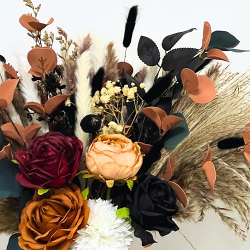 Fall Dried & Artificial Floral Centerpiece in Vase – Orange Bouquet for Thanksgiving & Xmas Decor