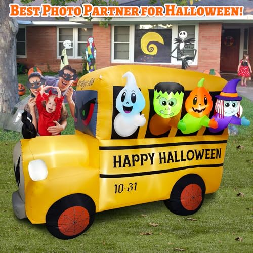 Halloween Inflatable Car Decoration Ghost Frankenstein Pumpkin Monster Witches - 8.1FT Outdoor Blow-up Scene with LEDs