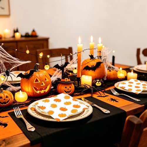 Fall Pumpkin Paper Napkins 6.5 Inch - 100 Pack Disposable Autumn Tableware