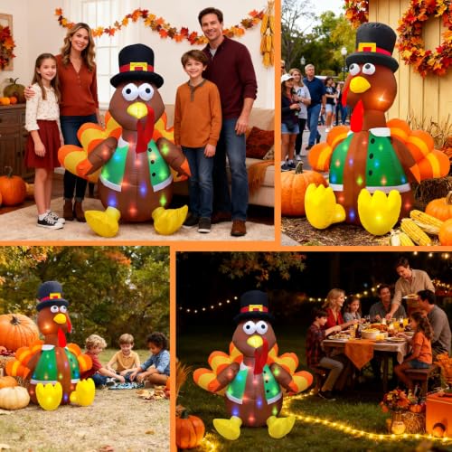 4 Ft Inflatable Thanksgiving Turkey Yard Decoration - Outdoor Holiday Decor