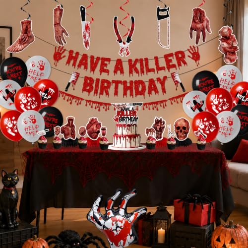 Horror Birthday Party Decorations Kit - Bloody Hand Prints Balloons Banners & More