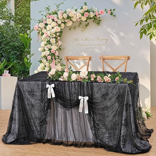 Black Lace Tablecloth 60x120 Inch Wedding & Event Decor - Pack of 10