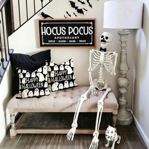 Halloween Ghost Pillow Covers 18x18 Set of 2 Black White Ghost Decor - Variation: Black / 18" x 18"