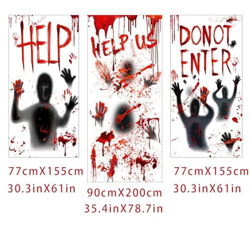 Halloween Decorations Stickers Set with Door Cover and Window Decals - Bloody Horror Theme