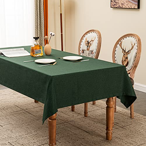 Rectangular Waterproof Green Table Cloth 57x118 Inches - Easy Care Faux Linen