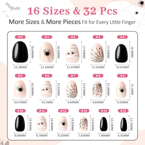 Kids Press On Nails Halloween Spider Web 32 Pack - 16 Sizes Girl Toy