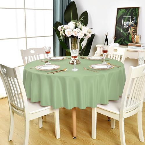 Sage Green Waterproof Round Tablecloth 90 Inch - Washable & Stain-Resistant