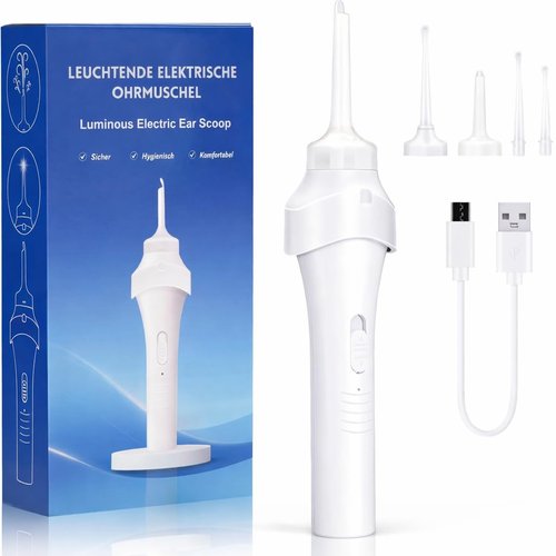 Ear Wax Removal Kit with Ear Vacuum, LED Ear Cleaner Tool, Soft Silicone Spoon, 3 Tips and Vacuum Head, Rechargeable & Easy to Clean (Ceramic White)