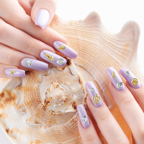 Ocean Theme Nail Art Charms Set - Silver & Gold Disc 2-Piece, 12 Styles, Beach & Seashells