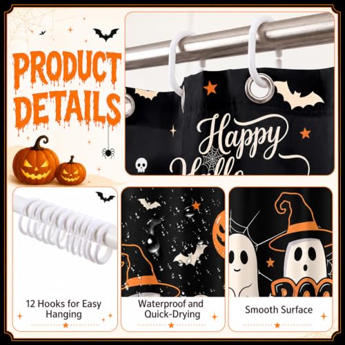 Halloween Ghost Shower Curtain with Hooks, 72 x 71 Inches - Boo Variation