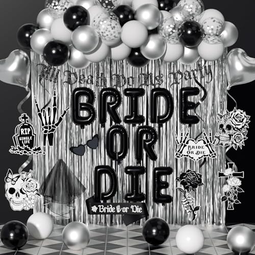 Bride or Die Bachelorette Party Decorations Kit Black & White 100pcs