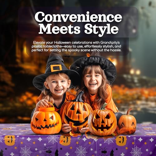 Halloween Purple Tablecloth 54x108 Inches - 3 Pack Disposable Plastic Rectangular Table Covers