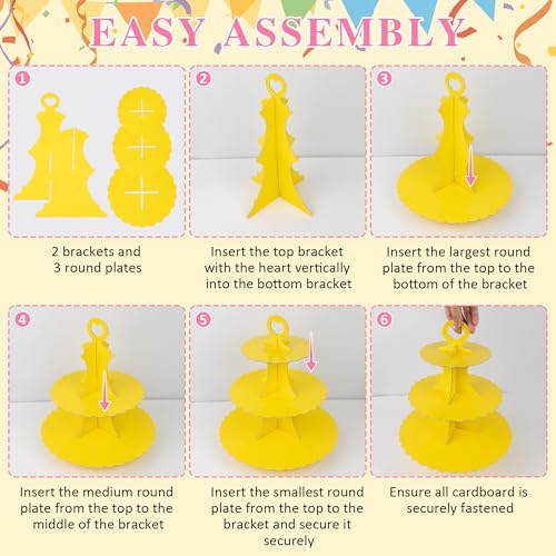 3-Tier Cupcake Stand 2 Pack Dessert Tower with Yellow Round Trays for Parties