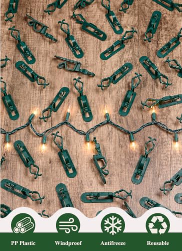 Green Christmas Light Clips for C7 C9 String Lights - 100 Pack