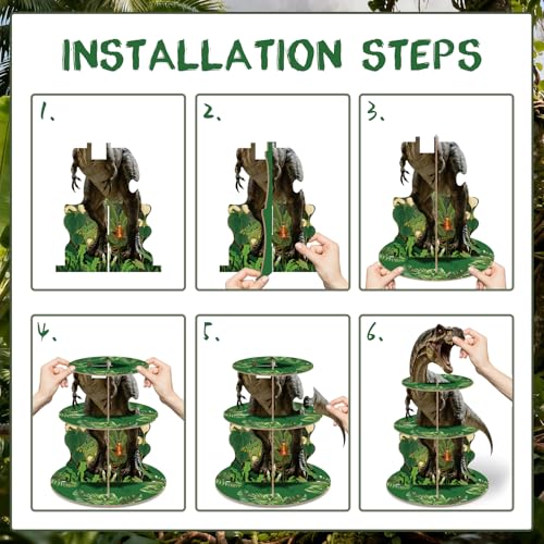 Dinosaur Cupcake Stand 3 Tier Jungle Theme Dessert Holder for Birthday Party