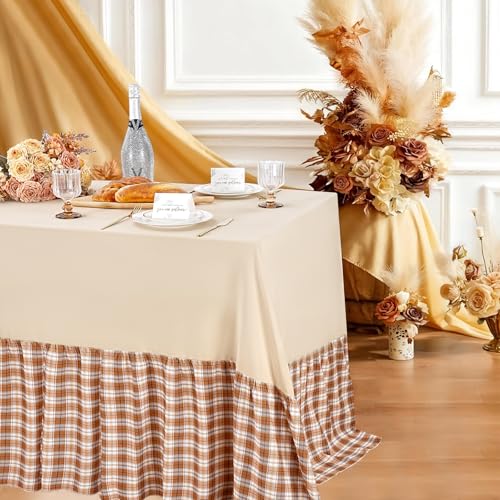 Brown Ruffle Tablecloth - 80 x 120 Inch Waterproof Polyester Rectangular Cover for Holidays & Events