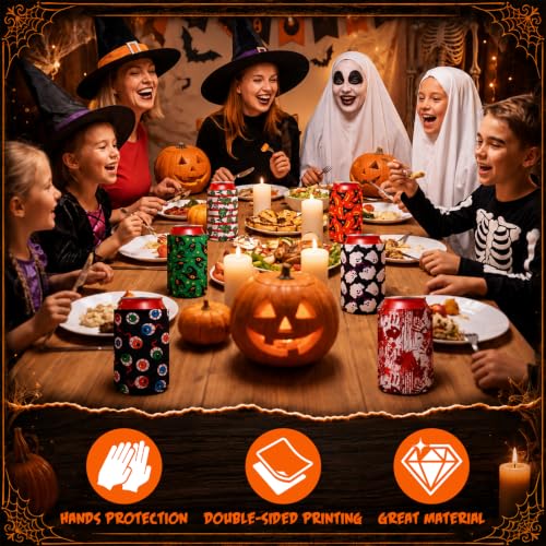 Halloween Can Cooler Sleeves 24 Pack - Horror Style Neoprene Drink Covers - 12oz