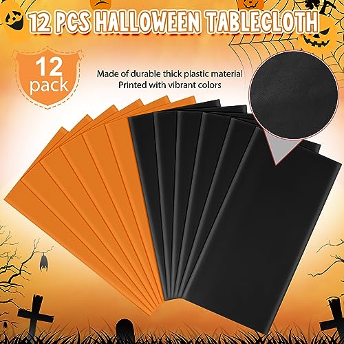 Rectangle Halloween Tablecloth 12Pcs Orange Black 54x108 Inches - Party Table Covers