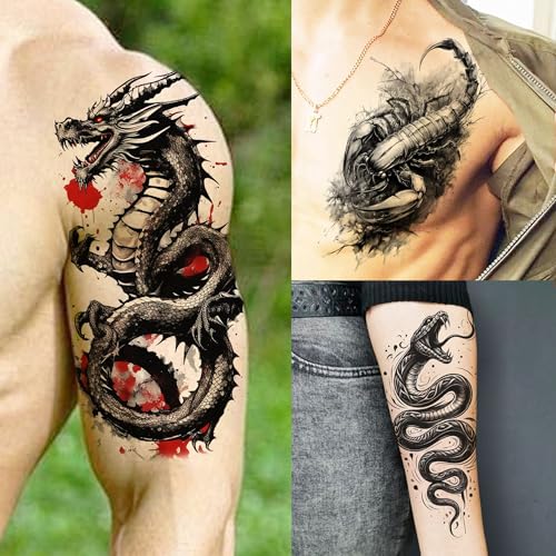 Waterproof Temporary Tattoos for Adults 70 Sheets - Dragon Tiger Variation