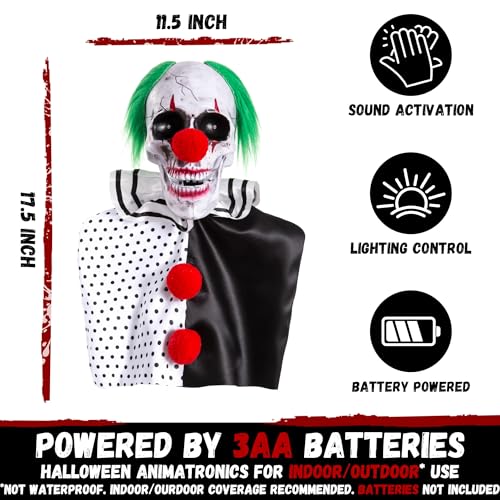 Halloween Animatronics Clown Pathway Markers - Floating Scary Skull, Light Up Eyes, Sound Activated, 3-Pack - Indoor & Outdoor Haunted Decorations