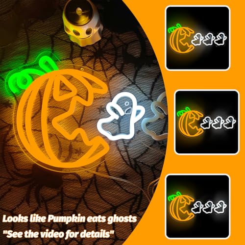 Halloween Pumpkin Neon Sign with Ghost Design - Spooky LED Wall Light for Party & Home Decor