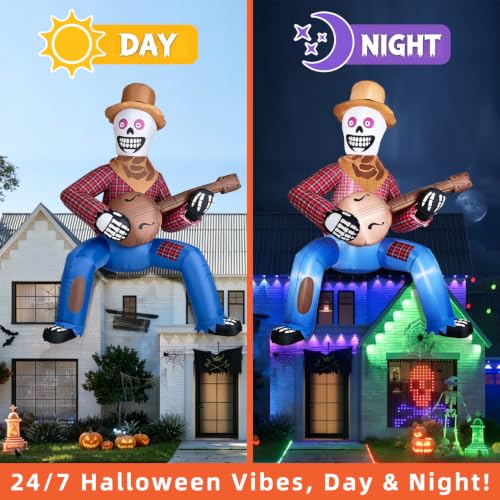 12FT Halloween Inflatable Skeleton Yard Decor - Giant Outdoor Spooky Decoration - Brown Cowboy Variation
