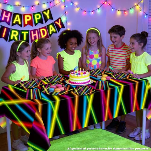 Glow in the Dark Party Supplies Set Neon Lines - Serves 20 for Halloween & Birthdays