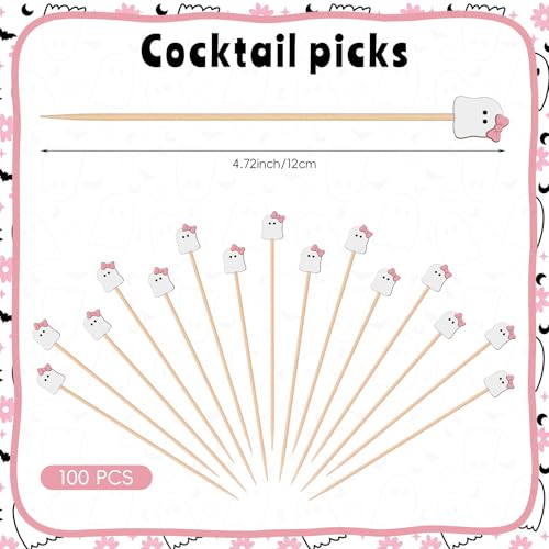 Halloween Ghost Cocktail Picks - Pink & White Ghosts, 100 Pcs